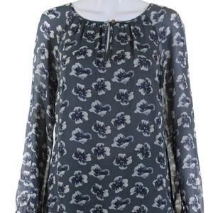 Tory Burch Womens Long Sleeve Scoop Neck Floral Silk Shirt Gray Size 6 Authentic